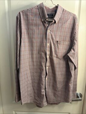 Izod Men's Burgandy and White Plaid Button-Down Shirt